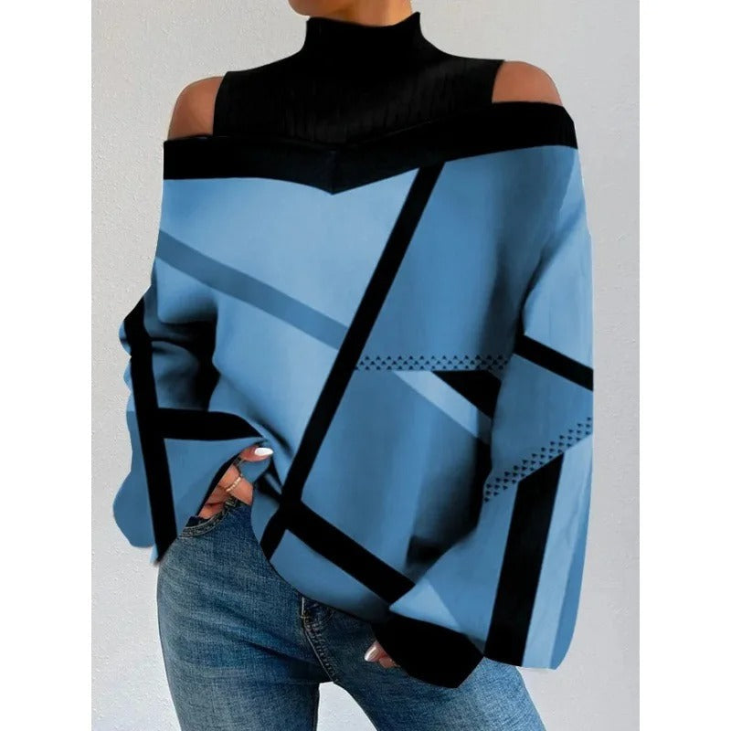 Ladies Long Sleeve Off-Shoulder Turtleneck Top