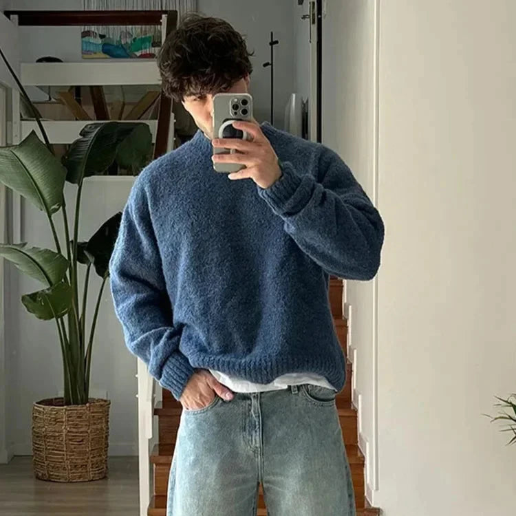 Solid Fleece Turtleneck Sweater