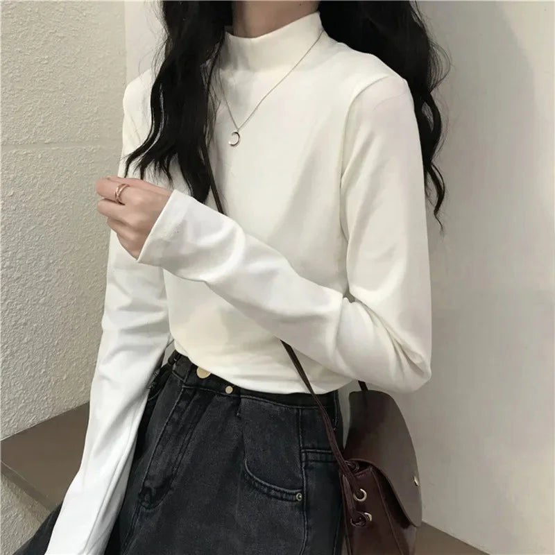 Women’s Long-Sleeved Slimming Half Turtleneck Top