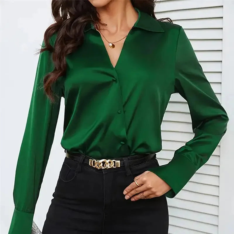 Elegant Satin Long Sleeved Shirt