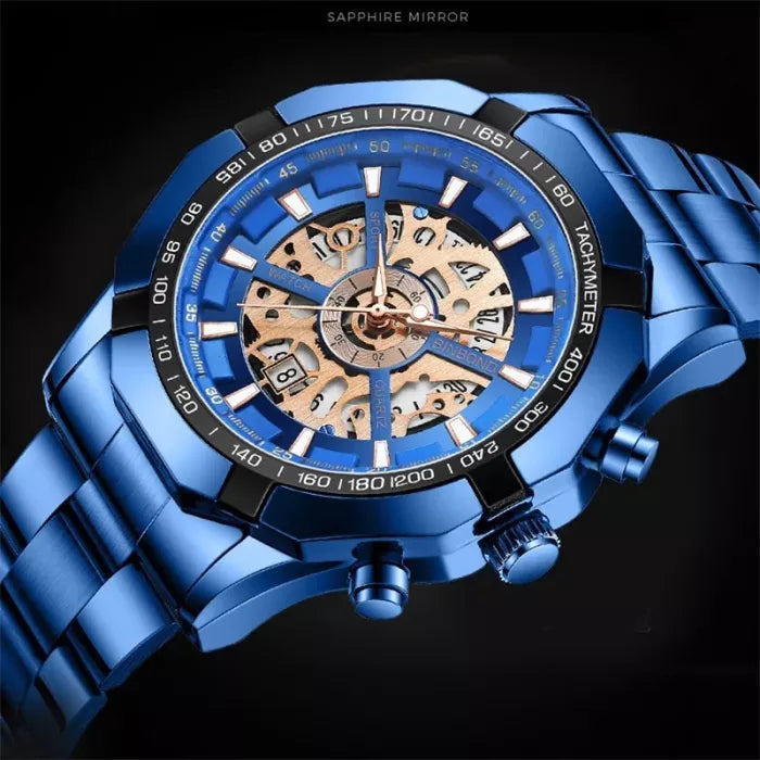 Binbond Mens Watches Top Brand Luxury Stainless Steel Waterproof Hollow Out Blue Big Male Wristwatches Relogio Masculino 2023