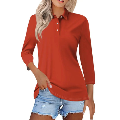 Long Sleeves Solid Print Polo Shirt Woman