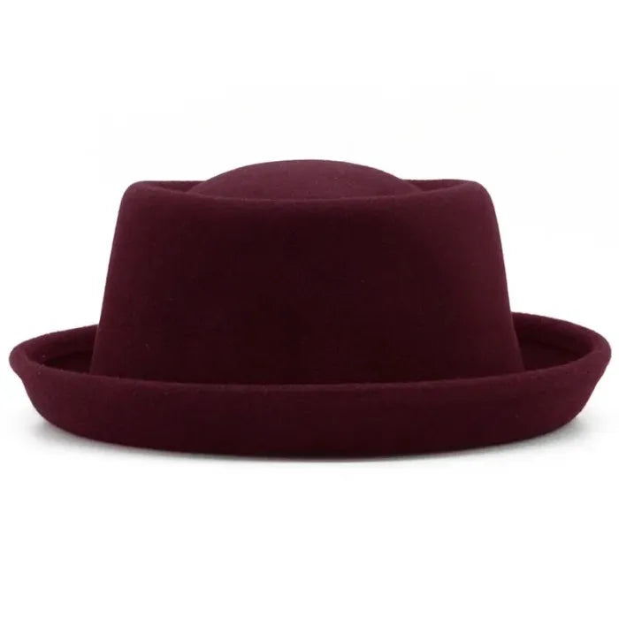 100% Wool Felt Pork Pie Hat Women Men Fedora Curved Brim Crushable Woolen Hats