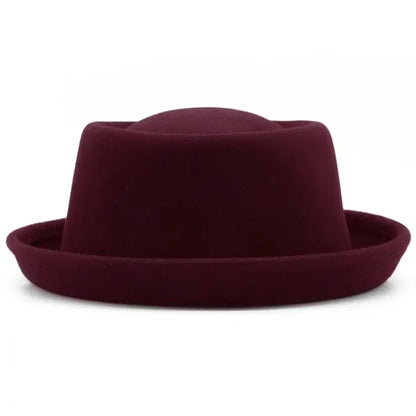 100% Wool Felt Pork Pie Hat Women Men Fedora Curved Brim Crushable Woolen Hats