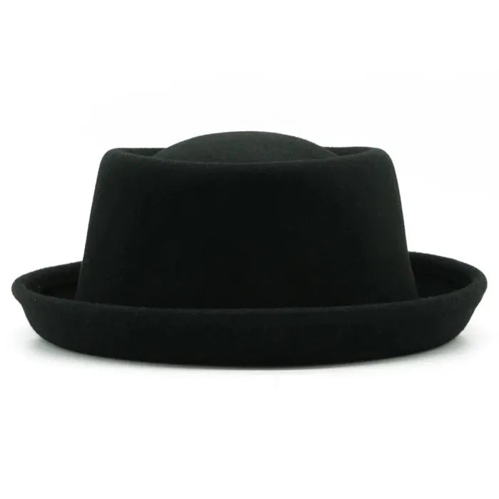 100% Wool Felt Pork Pie Hat Women Men Fedora Curved Brim Crushable Woolen Hats